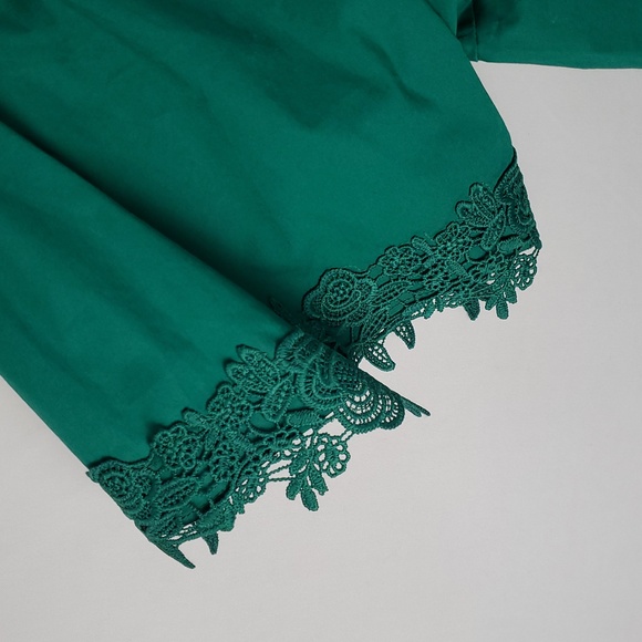 Heyton Emerald Green Embroided Lace Trim Of Shoulder MIDI Dress Sz L Cottagecore - Picture 4 of 14